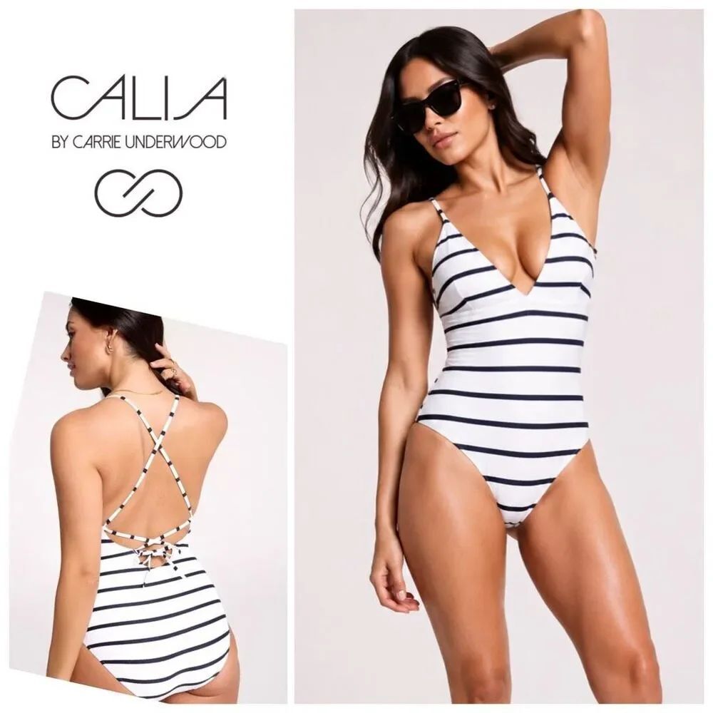 New. CALIA striped triangle swimsuit. Size 6. Retails $88